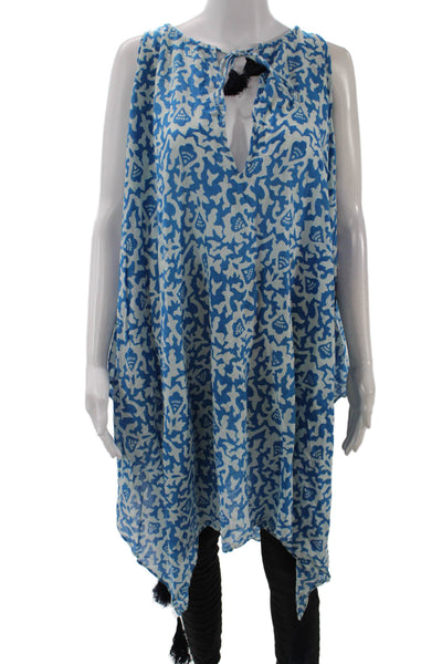 Club Monaco Women Kaftan Floral Cotton-Blend Blouse Blue Size One Size