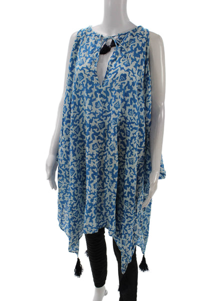 Club Monaco Women Kaftan Floral Cotton-Blend Blouse Blue Size One Size