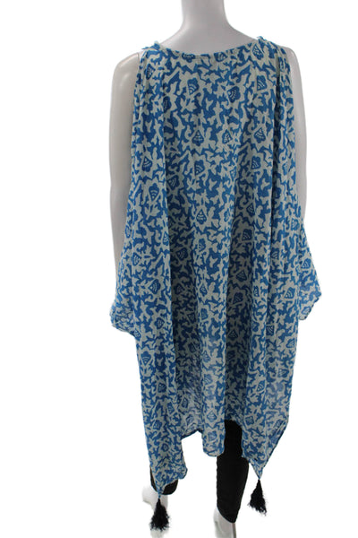 Club Monaco Women Kaftan Floral Cotton-Blend Blouse Blue Size One Size