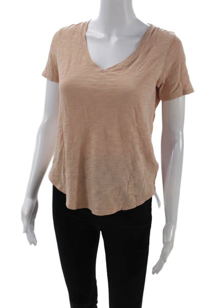 ATM Women Basic V-Neck Short Sleeve Cotton T-Shirt Beige Size XS