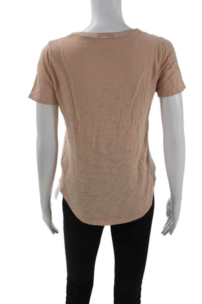 ATM Women Basic V-Neck Short Sleeve Cotton T-Shirt Beige Size XS