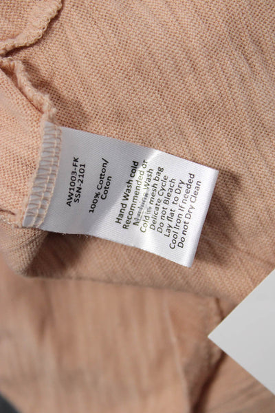 ATM Women Basic V-Neck Short Sleeve Cotton T-Shirt Beige Size XS