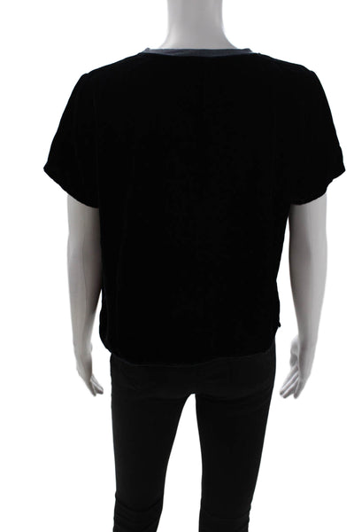 Nation LTD Womens Cropped Ringer T-Shirt Black Crewneck 100% Cotton Size S