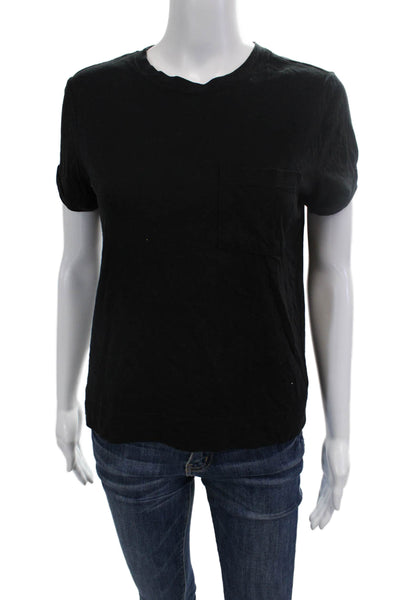Athleta Women Black Cotton Crew Neck Short Sleeve Basic T-Shirt Size XS
