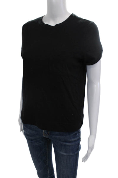 Athleta Women Black Cotton Crew Neck Short Sleeve Basic T-Shirt Size XS