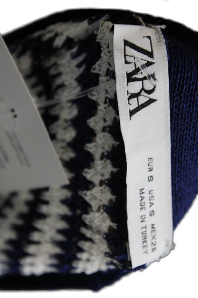 Zara Women Maxi Sweater Dress V-Neck Striped Dark Blue Long Sleeve Size S