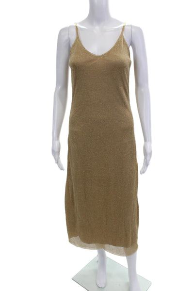 Zara Womens Slip Dress Beige V-Neck Midi Sleeveless 90s Size S