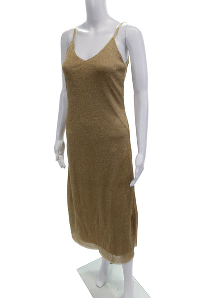 Zara Womens Slip Dress Beige V-Neck Midi Sleeveless 90s Size S