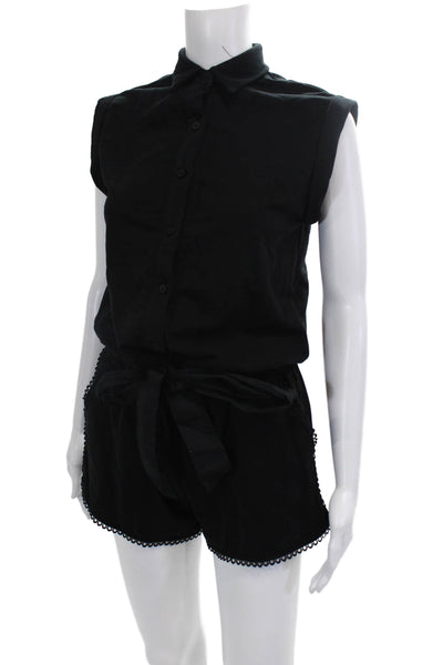 Sundays Women's Collared Sleeveless Cinch Waist Shorts Romper Black Size XS