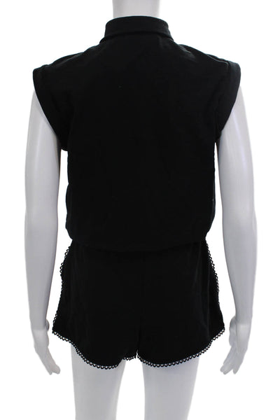 Sundays Women's Collared Sleeveless Cinch Waist Shorts Romper Black Size XS