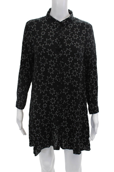 Zara Woman Women Shirt Dress Black Stars Long Sleeve Collared Viscose Size M