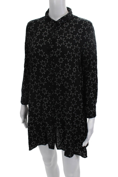 Zara Woman Women Shirt Dress Black Stars Long Sleeve Collared Viscose Size M