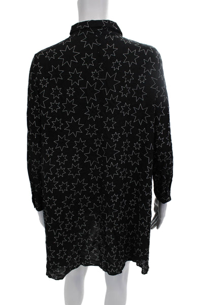 Zara Woman Women Shirt Dress Black Stars Long Sleeve Collared Viscose Size M
