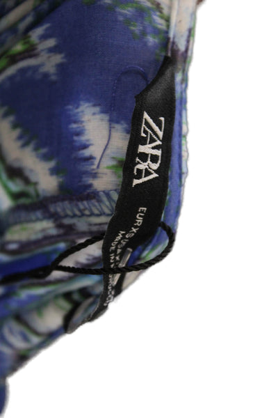 Zara Women High Neck Paisley Sundress Sleeveless Blue Cotton Boho Size XS