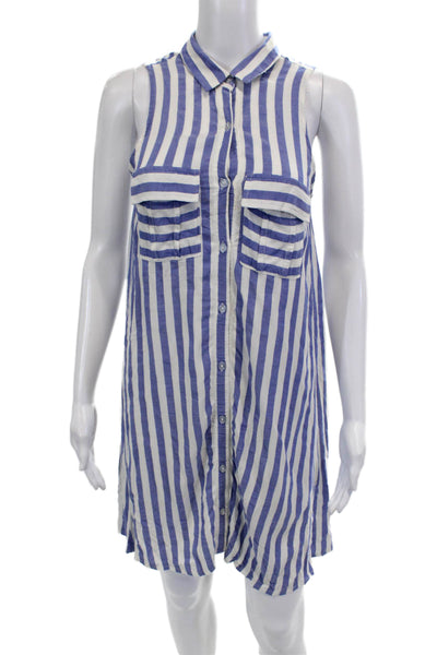 Rumor Boutique Women Shirtdress Blue Striped Cotton Collared Sleeveless Size XS