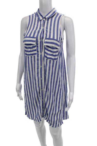 Rumor Boutique Women Shirtdress Blue Striped Cotton Collared Sleeveless Size XS