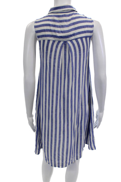 Rumor Boutique Women Shirtdress Blue Striped Cotton Collared Sleeveless Size XS