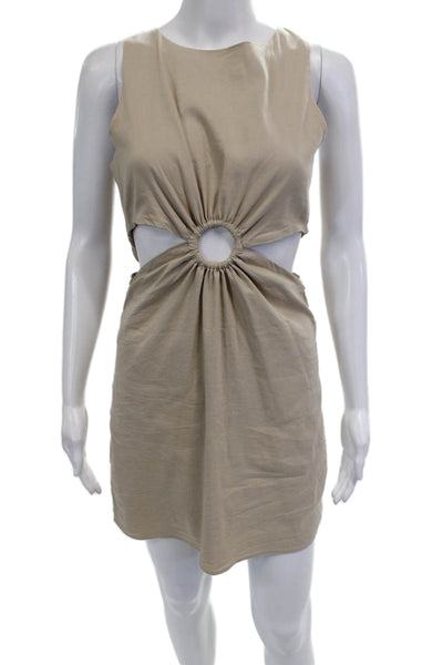Zara Women Beige Mini Tank Dress Sleeveless Round Neck Polyester Size M