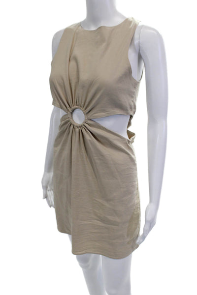 Zara Women Beige Mini Tank Dress Sleeveless Round Neck Polyester Size M