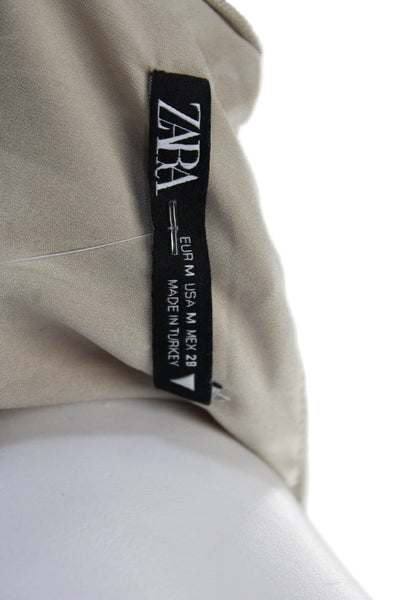 Zara Women Beige Mini Tank Dress Sleeveless Round Neck Polyester Size M