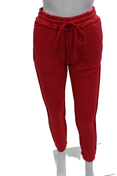 Guizio Women's Elastic Waist Tapered Leg Sweatpants Red Size S