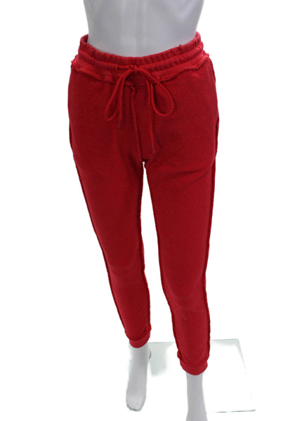 Guizio Women's Elastic Waist Tapered Leg Sweatpants Red Size S