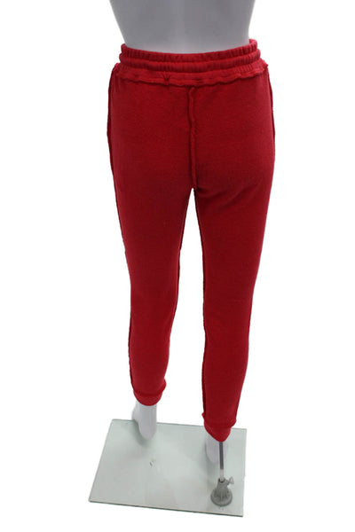 Guizio Women's Elastic Waist Tapered Leg Sweatpants Red Size S