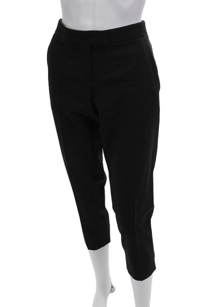 Theory Women's Hook Closure Flat Front Straight Leg Ankle Pants Black Size 4