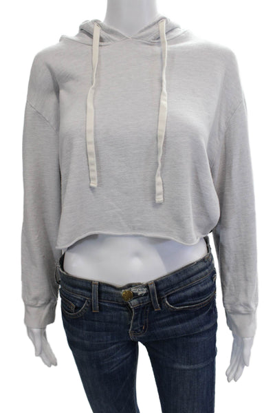 Monrow Women Pullover Hoodie Gray Cotton Rayon Long Sleeve Drawstring Size S