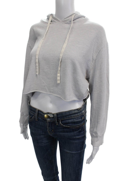 Monrow Women Pullover Hoodie Gray Cotton Rayon Long Sleeve Drawstring Size S