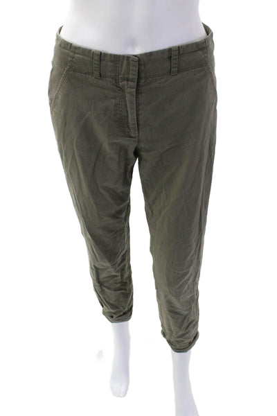 Veronica Beard Womens Cotton Flat Front Cuffed Hem Pants Green Size 2