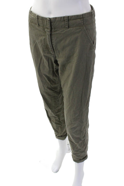 Veronica Beard Womens Cotton Flat Front Cuffed Hem Pants Green Size 2