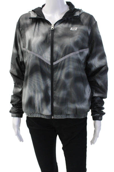 Nike Womens Printed Full Zip Long Sleeve Hooded Jacket Gray Size M