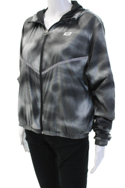 Nike Womens Printed Full Zip Long Sleeve Hooded Jacket Gray Size M