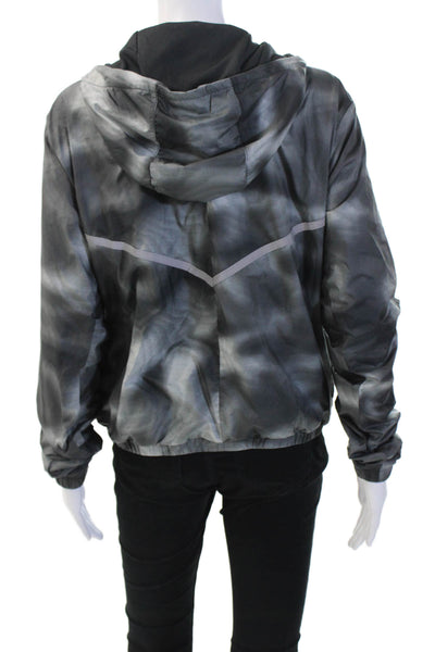 Nike Womens Printed Full Zip Long Sleeve Hooded Jacket Gray Size M