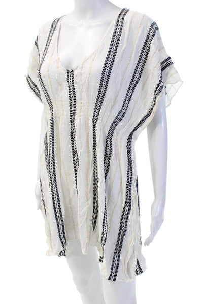 Becca by Rebecca Virtue Women Kaftan White Striped V-Neck Knee-Length Size XS
