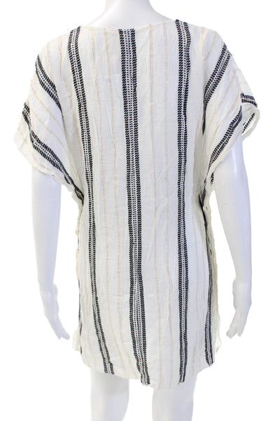 Becca by Rebecca Virtue Women Kaftan White Striped V-Neck Knee-Length Size XS