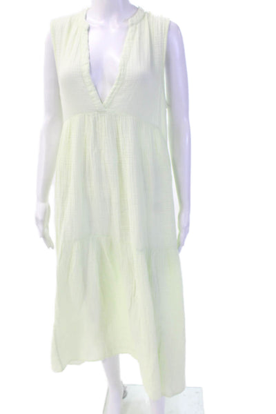 Anthropologie Women Maxi Sundress Green V-Neck Cotton Sleeveless Size XS