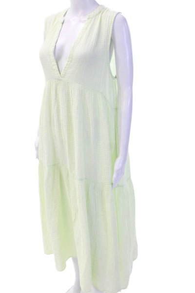 Anthropologie Women Maxi Sundress Green V-Neck Cotton Sleeveless Size XS