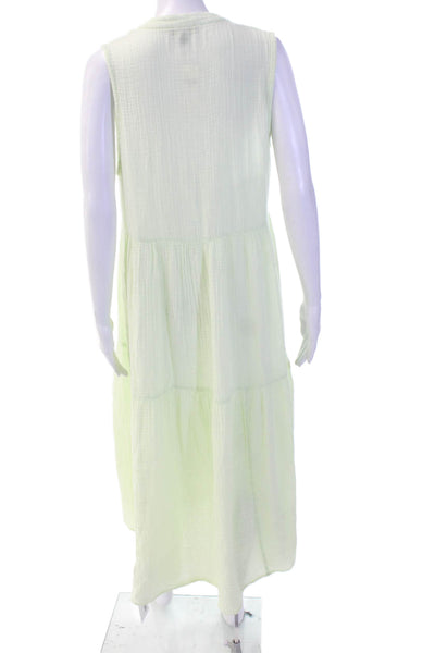 Anthropologie Women Maxi Sundress Green V-Neck Cotton Sleeveless Size XS