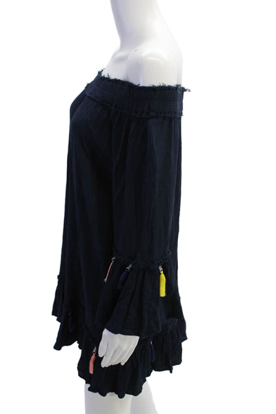 Surf Gypsy Womens Kaftan Dress Dark Blue Rayon Long Sleeve Short Size M