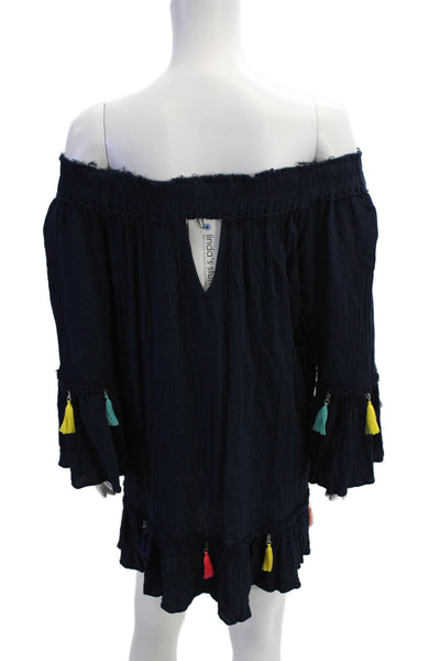 Surf Gypsy Womens Kaftan Dress Dark Blue Rayon Long Sleeve Short Size M