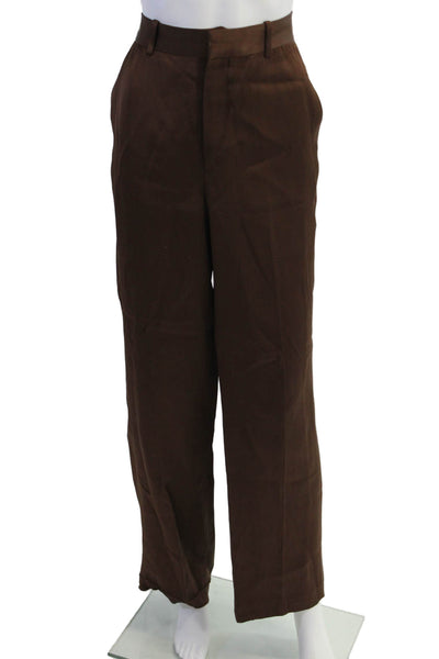 Zara Womens Pocketed Flat Front Wide Legged Pants Solid Brown Size M
