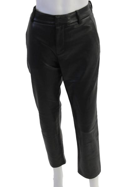 Zara Womens Faux Leather Pocketed Straight Legged Pants Black Size 6