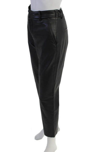 Zara Womens Faux Leather Pocketed Straight Legged Pants Black Size 6