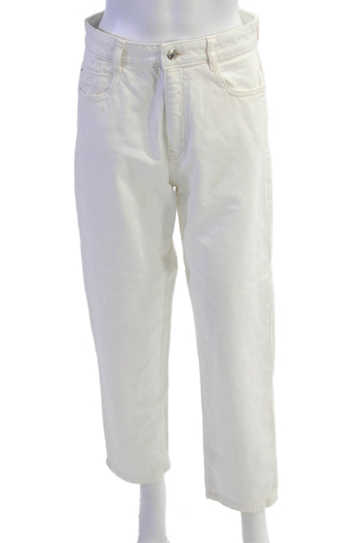 Zara Women High Rise Cropped Ankle Jeans White Button Size 6