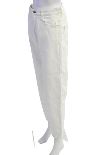 Zara Women High Rise Cropped Ankle Jeans White Button Size 6