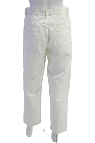 Zara Women High Rise Cropped Ankle Jeans White Button Size 6