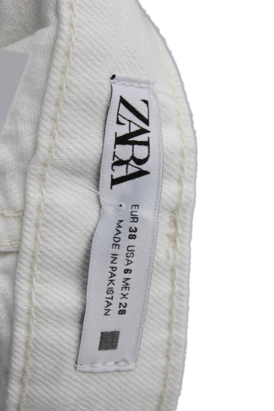 Zara Women High Rise Cropped Ankle Jeans White Button Size 6