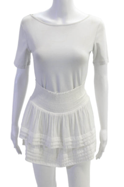 Ramy Brook Womens Smocked Waist Layered Detail Mini Skirt Solid White Size XS